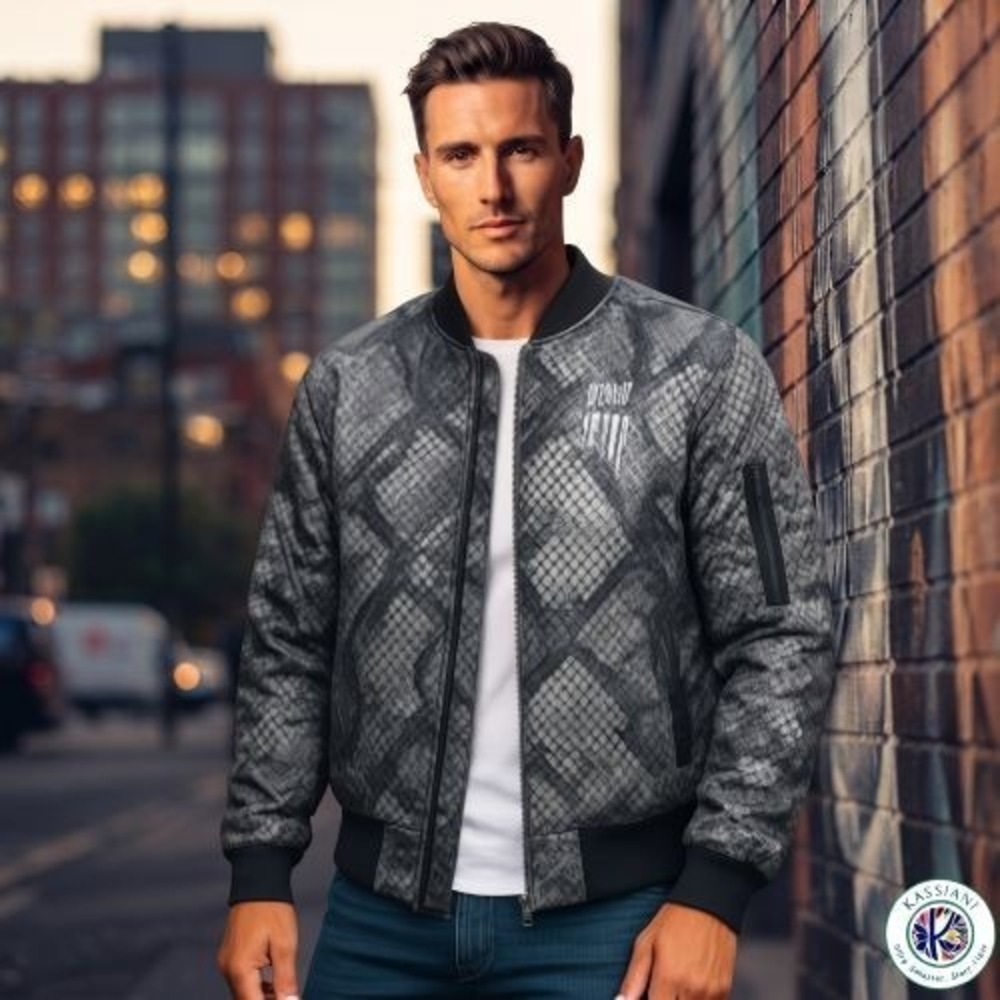 Rebel Vengeance Skull Bomber Jacket Black Snakeskin Full Zip Streetwear Size M